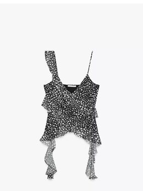 Zara Black and White Polka Dot Ruffle Asymmetric Cami